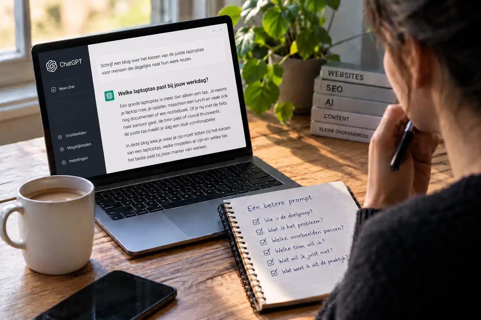 gezellige werkplek met chatgpt en een notitieboek